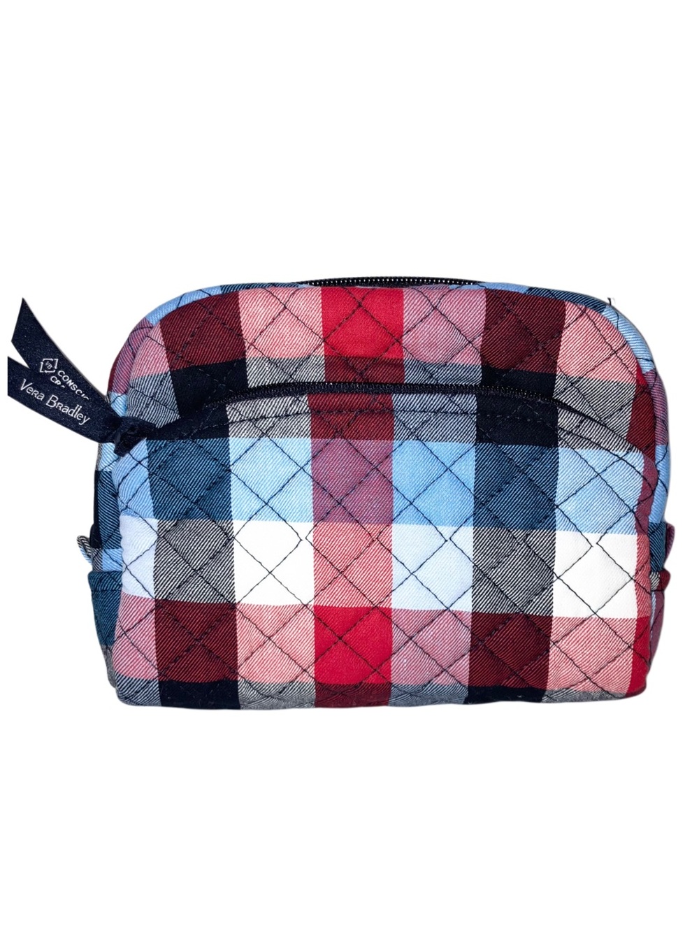 Vera Bradley Grand Travel Large Quilted Cosmetic Bag PATRIOTIC PLAID Lined NWOT